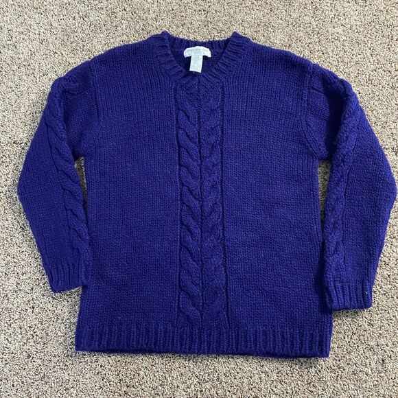 Vintage Jones New York Cable Knit Crewneck Sweater Petite Small Purple Wool 90s - Picture 1 of 5